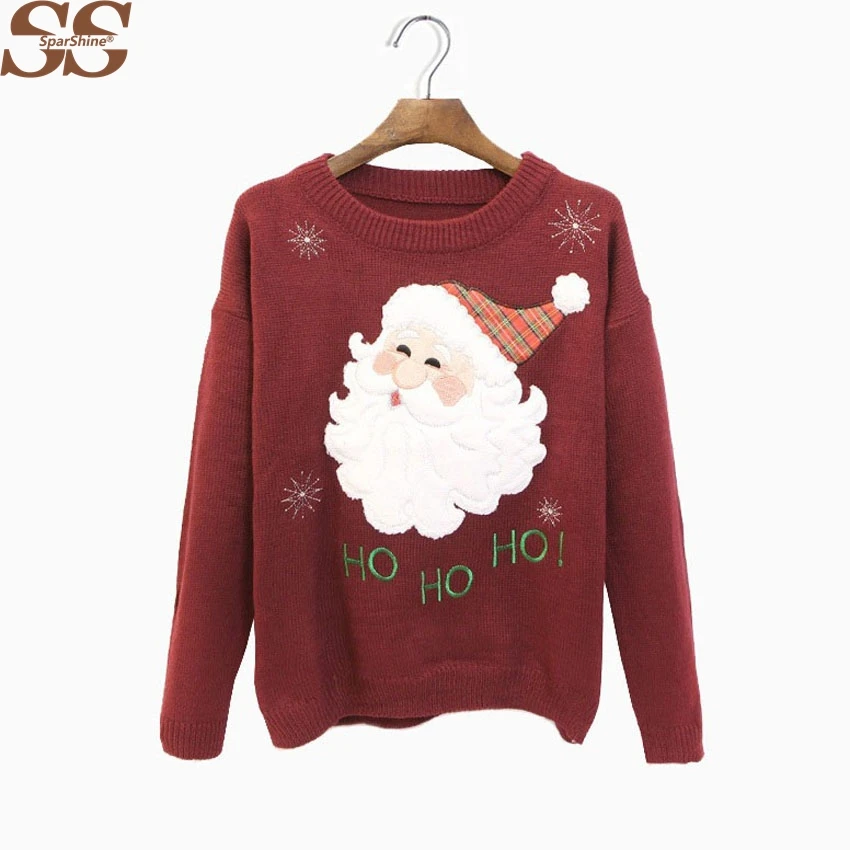 

2017 Winter embroidery Christmas Sweater Women Pull Femme Hiver Female Knitted Sweaters And Pullovers Casual Long Sleeve Tops