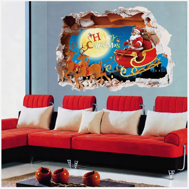 Stylish Removable 3D Wall Stickers Christmas Decoration For Home Santa Wall Sticker Art Vinyl