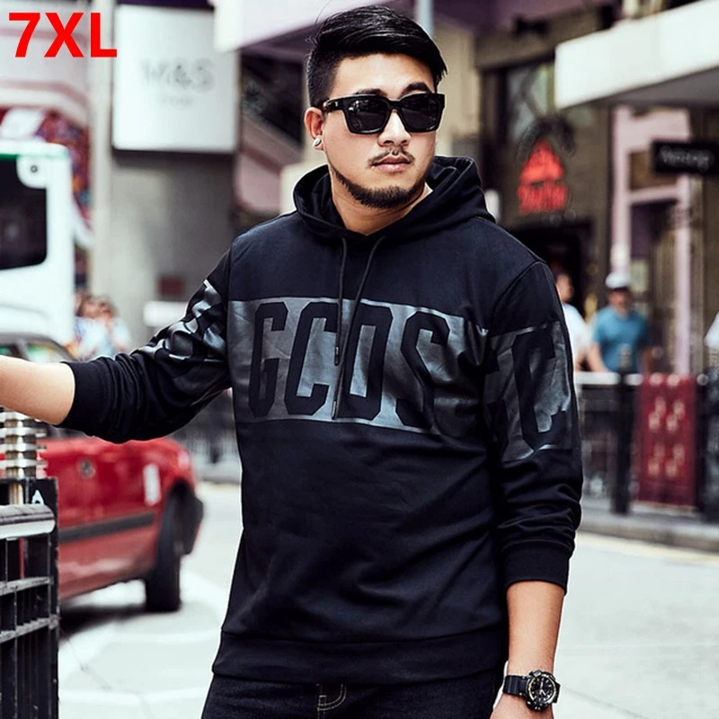 

Autumn new plus fertilizer XL slim Hoodies Black youth men's hooded Hoodies collar letter Large size