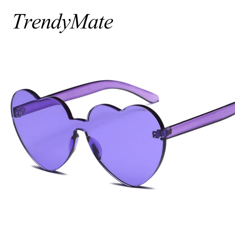 

Women Rimless Heart Shape Sunglasses For Female Fashion 2018 Clear Shades Ocean Purple Red Green Lenses Sun Glasses UV400 1340T