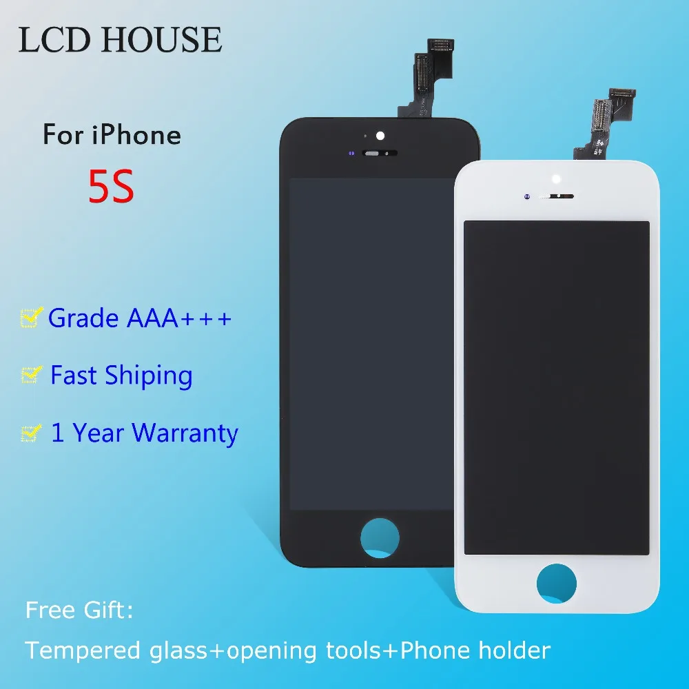 

1PCS AAA Quality For iPhone 5S LCD Screen Display with Touch Digitizer Assembly Replacement with Warranty Black & White