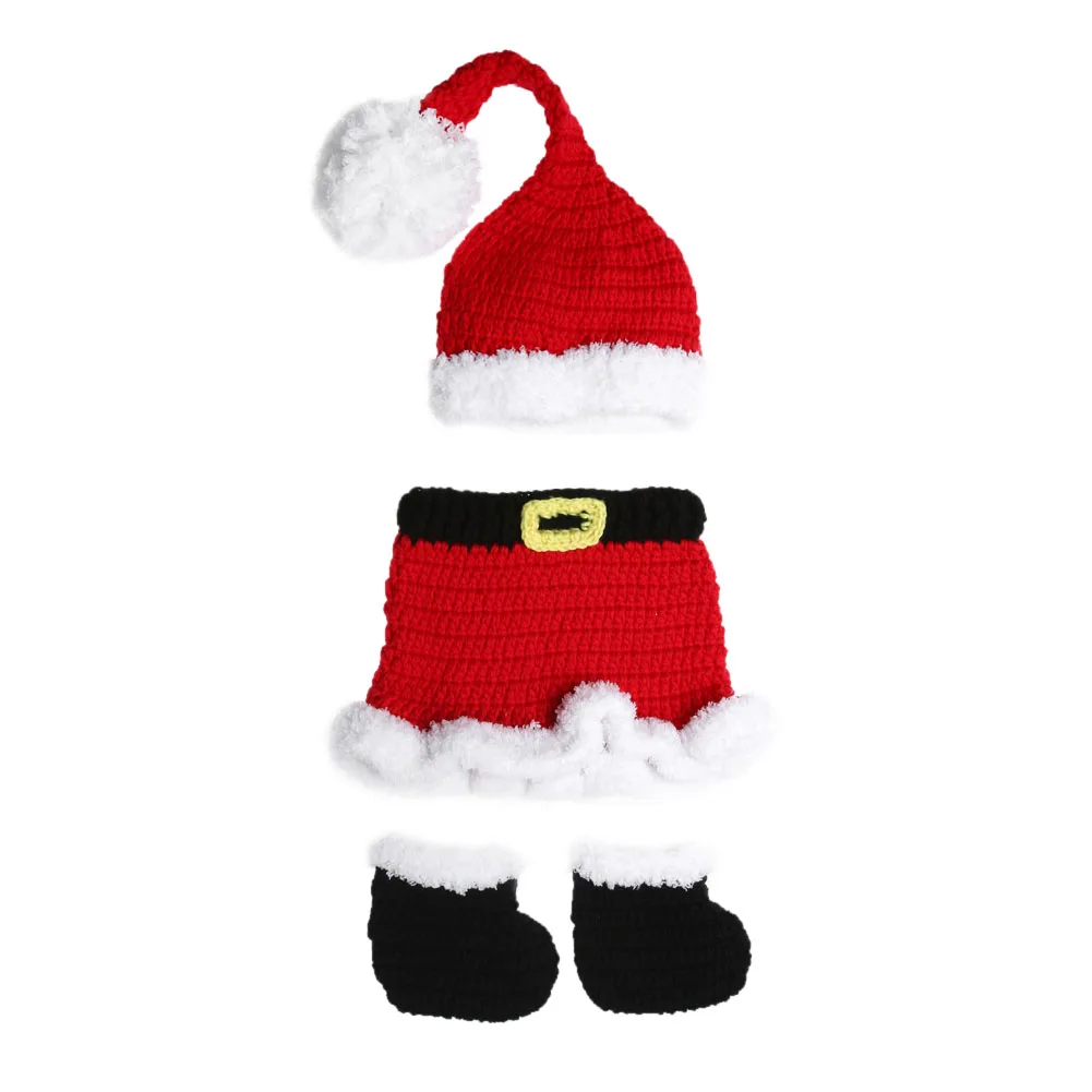 3 шт. детские фото реквизит шляпа рождественское платье обувь новорожденного вязание крючком Рождественский костюм Санта реквизит для фотосъемки