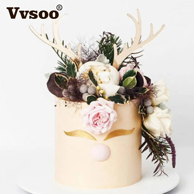 

Vvsoo Gold Acrylic Elk Antler Cake Topper Dessert Decoration for Wedding Birthday Party Gifts Christmas Decorations
