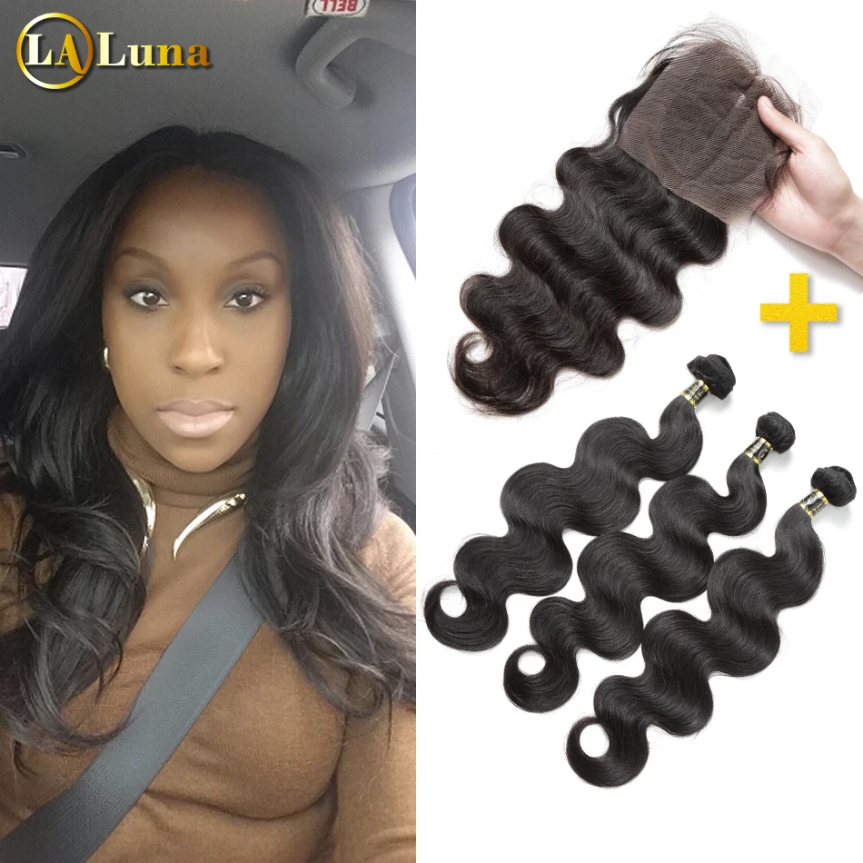 Luxury Brazilian Virgin Hair With Closure Body Wave Rosa Hair Products 100% Human Brazilian Hair Weave Bundles With Lace Closure