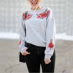Осень Цветочная вышивка кэжуал Кофты для женщин пуловер с длинными рукавами балахоны с вышивкой Женский свитшот