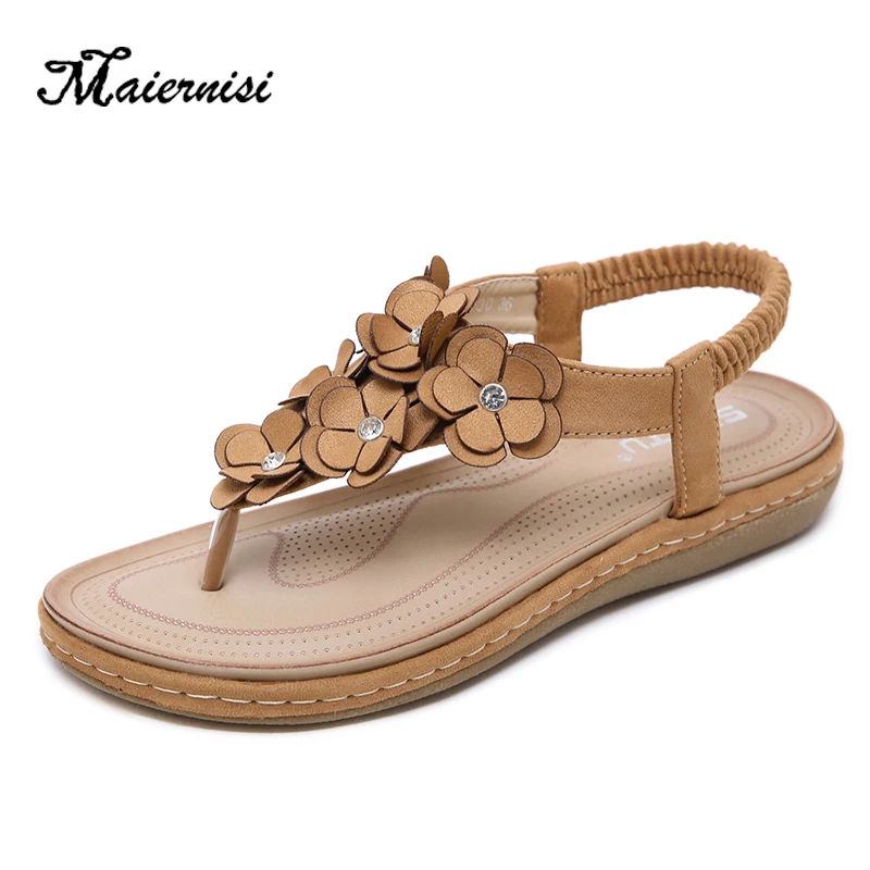 

MAIERNISI Women Sandals Flat Casual Fashion Sandals Summer Shoes Female Flat Sandals Rome Elastic Band Lady Sandals Shoes