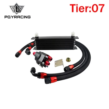 

PQY - Universal 7 ROWS Trust type OIL COOLER KIT +AN10 Oil Filter Cooler Sandwich Plate Adapter +2PCS NYLON BRAIDED HOSE