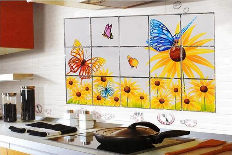 

Decor Home Kitchen Room Anti Oil Wall Sticker Mural Art Foil Decal Wallpaper Prevent Fumes Easy to Clean