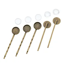 

PandaHall 10Set 12mm Transparent Clear Domed Glass Cabochon Cover for Iron Hair Bobby Pin DIY Making Jewelry Findings 54x14mm