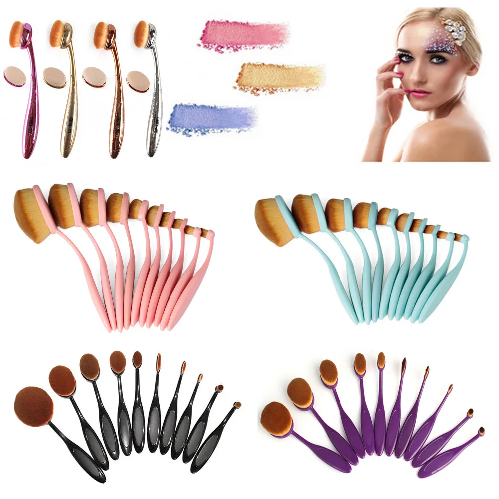 10Pcs Oval font b Toothbrush b font Shape Makeup Brushes Set Powder Foundation Cream Fluid Eyeshadow