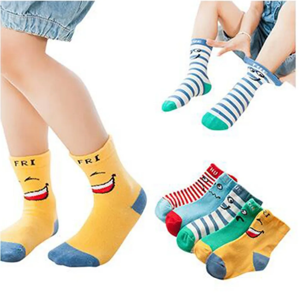 2018 kids socks smiley knee high socks cotton autumn and winter