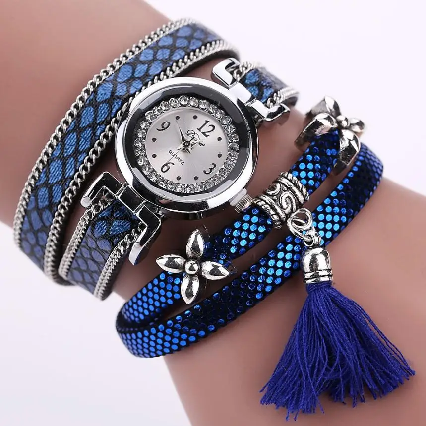 Women's Fashion Bracelet Watches Ladies Faux Leather Rhinestone Analog