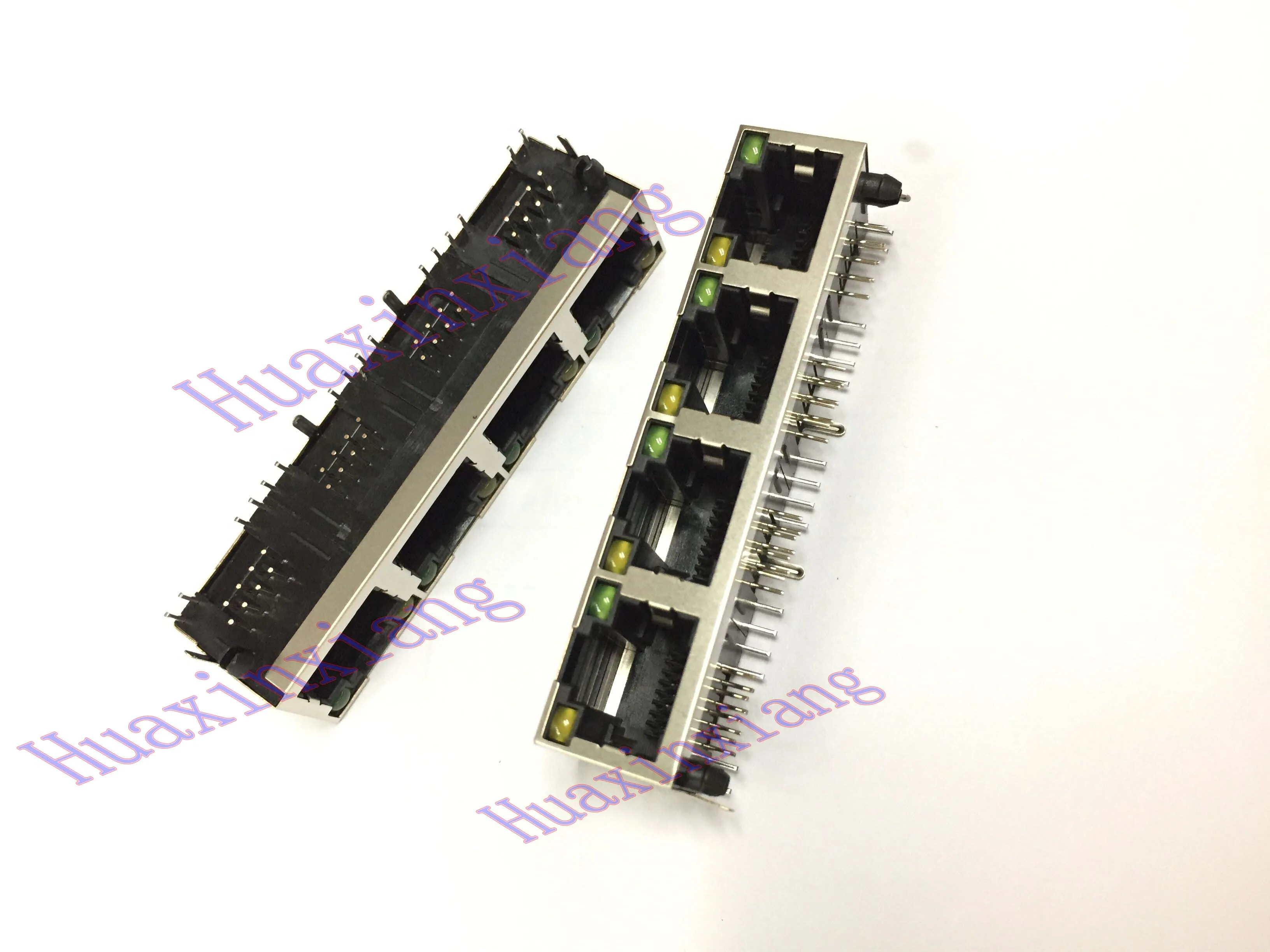 

10PCS/Lot RJ45 8P8C 4 Ports Steel Shield Network Female Jack/Socket Connector 1*4P 90 Degree with LED