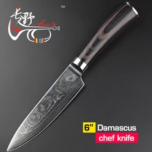HAOYE 6 “zoll kochmesser Damaskus küchenmesser Japanischen vg10 messer geschnitten fleisch obstmesser braun holzgriff geschenk freies verschiffen