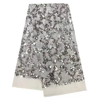 

New Silver Color Sequined French Tulle Lace African Mesh Net Lace Fabric with Sequins for wedding party 33