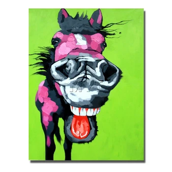 

Wall Canvas Palette Knife Painting For Home Decor Handmade Canvas Painting No Framed and With Framed Art Funny Horse Pictures