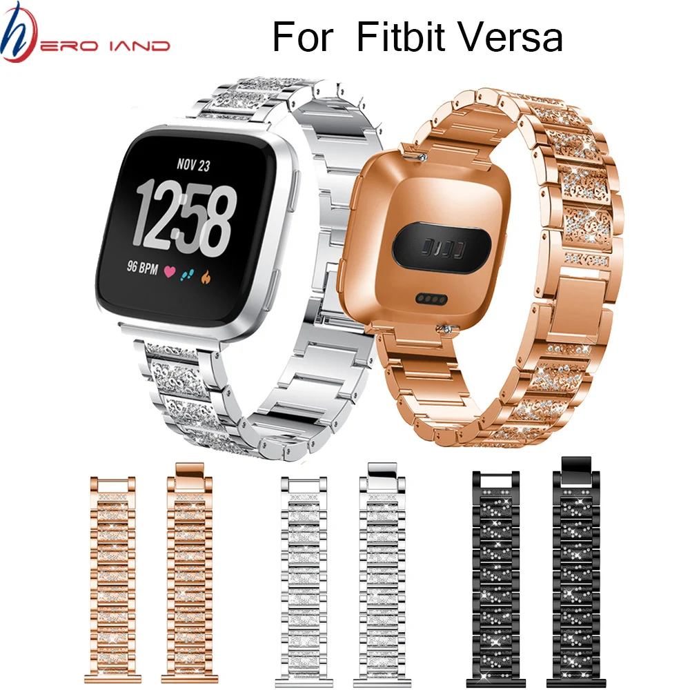 Браслет из нержавеющей стали с кристаллами для Fitbit versa сменный металлический