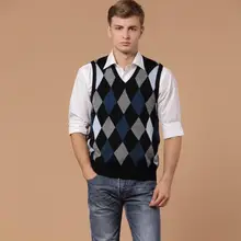 Высокое качество Осенняя мужская Мода Argyle Повседневный свитер с v-образным вырезом жилет мужской шерстяной свитер без рукавов пуловер