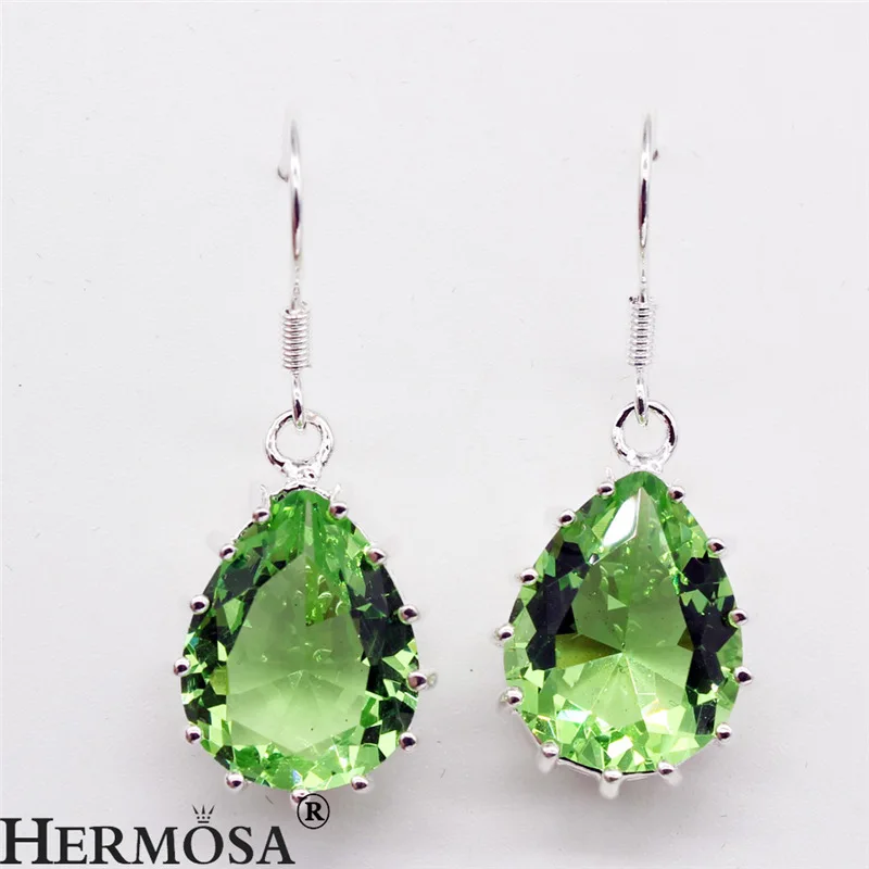 

HERMOSA Fashion Women Dangle Drop Earrings Girls Green Waterdrop Solid HOT 925 Sterling Silver Lady Earrings