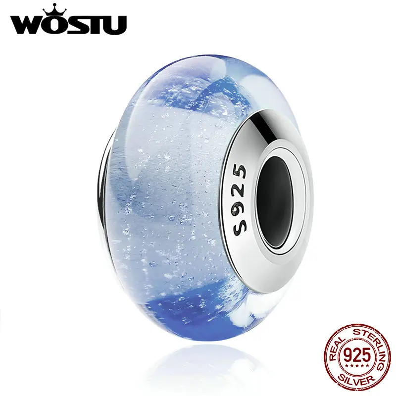 

WOSTU Authentic 925 Sterling Silver Cinderella's Blue Color Murano Glass Beads Fit Original WST Charm Bracelet S925 Jewelry