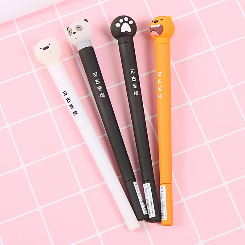 

4 Pcs/set Cute Animal Bare Bears Brown Bear Grizz Ice Bear Panda Gel Pen Unisex Rollerball Pen Signing Pen Stationery Supplies