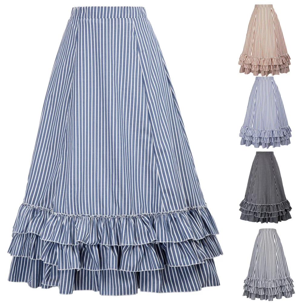 Ретро Винтажные юбки готические женские плиссированные гофрированные черно