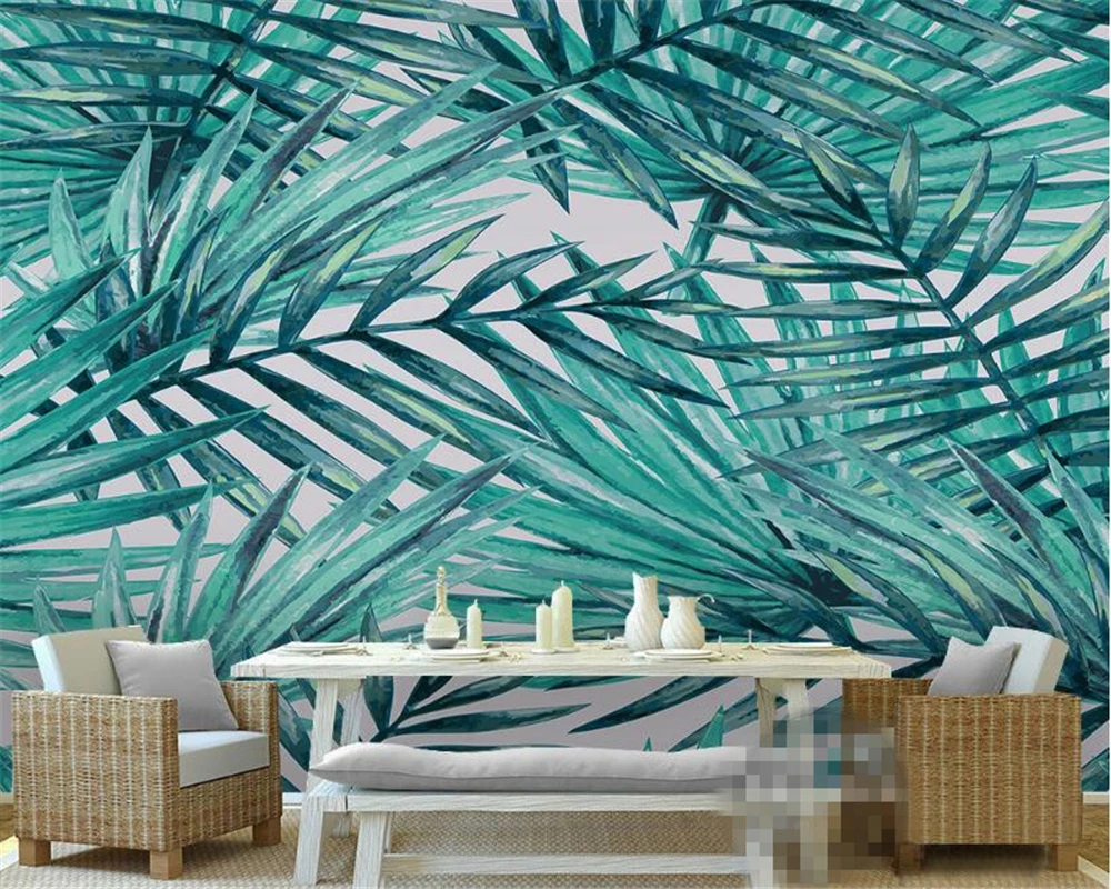 Beibehang 3d Wallpaper, Green Abstract Leaves, Mediterranean Plantain