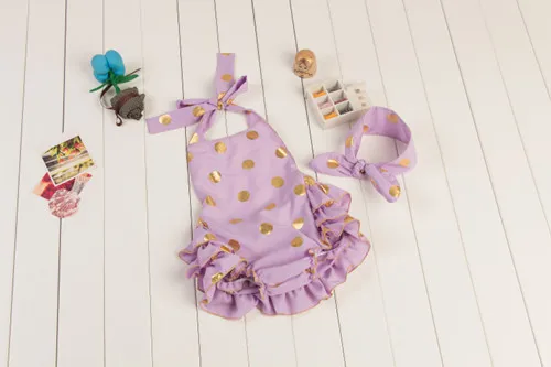 Новое поступление; Модный комбинезон для маленьких девочек; розовый; золотой; в горошек; детский хлопковый комбинезон с помпонами; одежда для детей 0-3 лет - Цвет: as photo