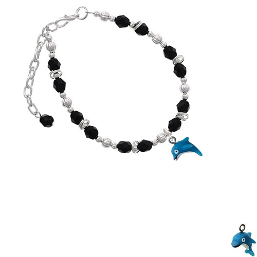 Resin Dolphin Black Beaded Bracelet