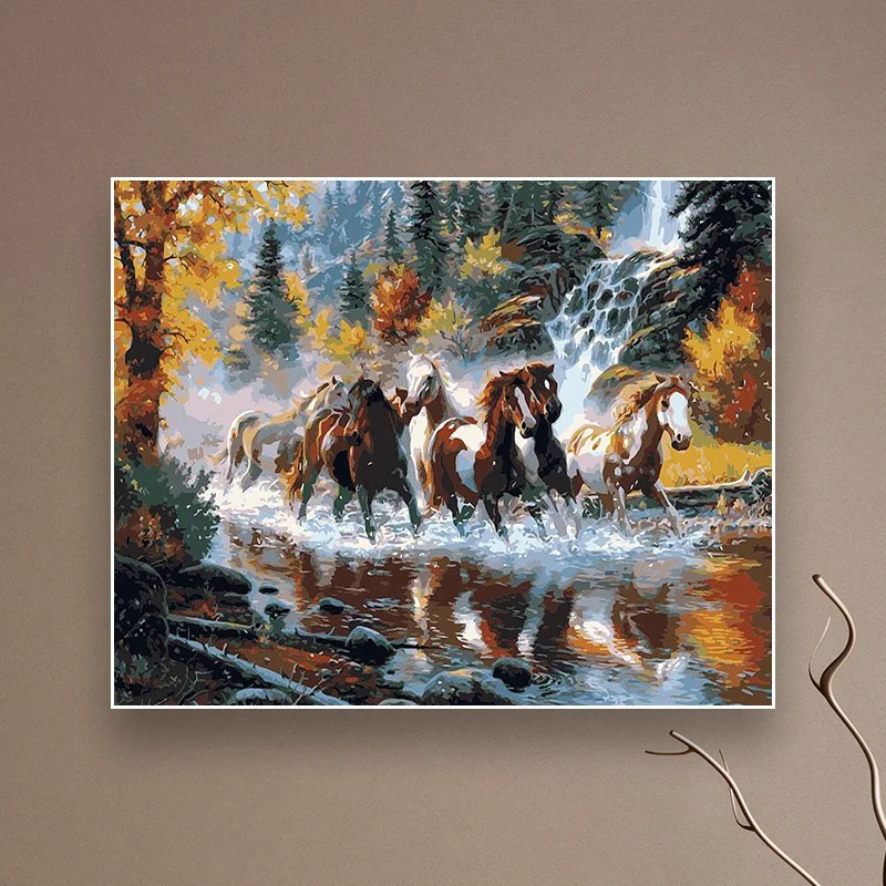 Картина маслом, картина по номерам, животные, лошади, акриловая раскраска, искусство на холсте, сделай сам, Настенная картина для гостиной, для взрослых женщин, набор для рисования