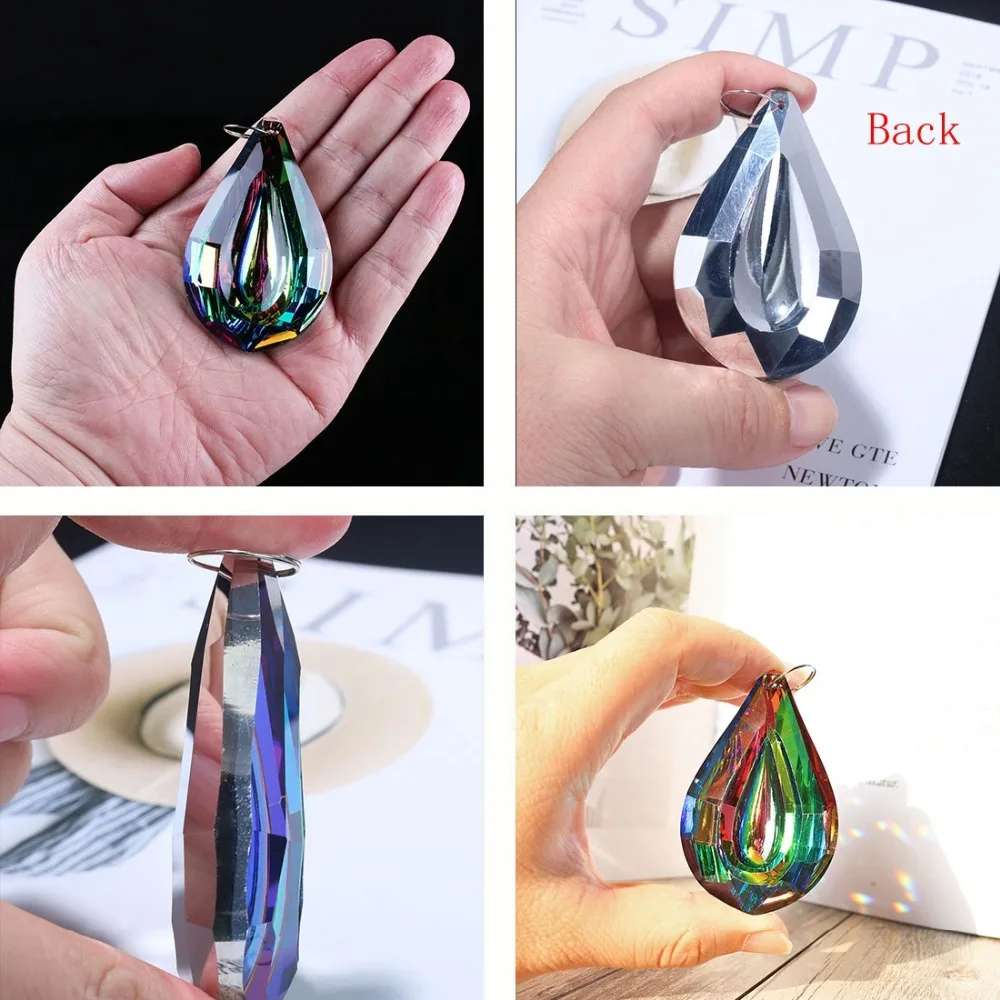 H&D 76mm Colorful Crystal Loquat Chandelier Lamp Hanging Ornament Parts,DIY Suncatcher Rainbow Maker Crystal Prisms Pendant