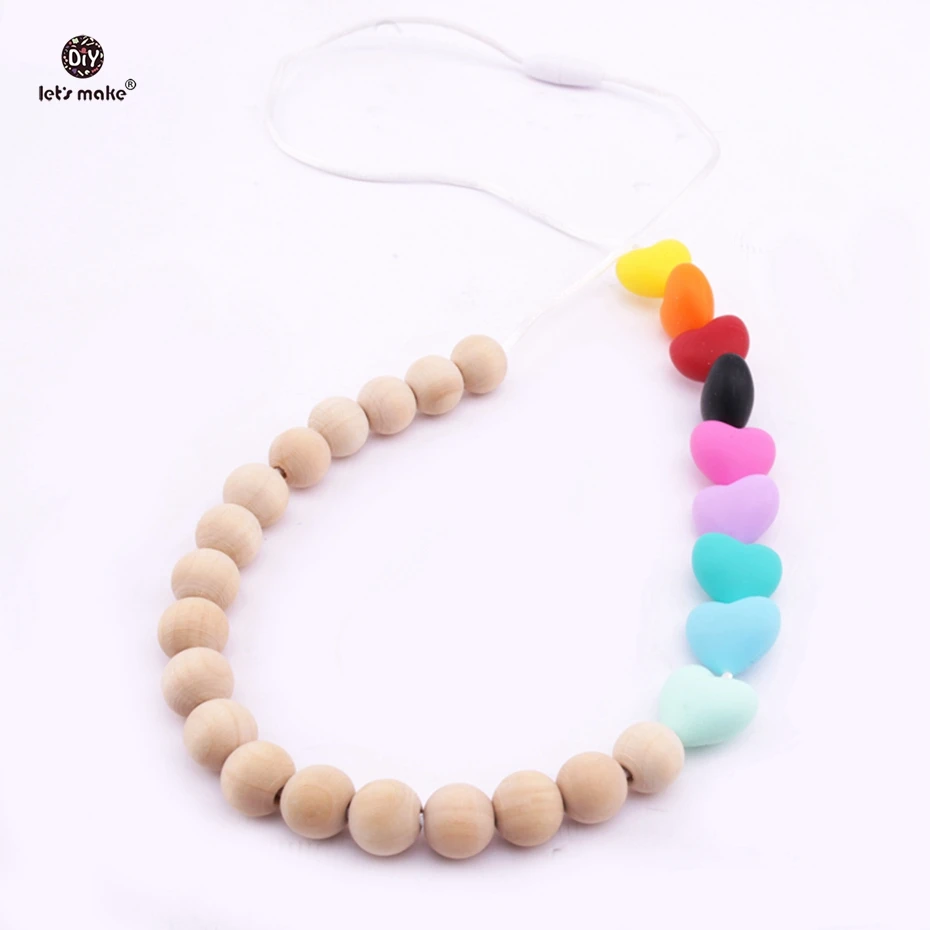 Let's Make Silicone Teething Necklace Wood Nursing Necklace Safe for