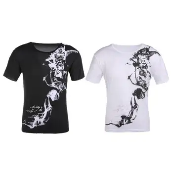 

Summer Men Casual Cotton Short Sleeve O-Neck Floral Print Slim Fit T-shirt