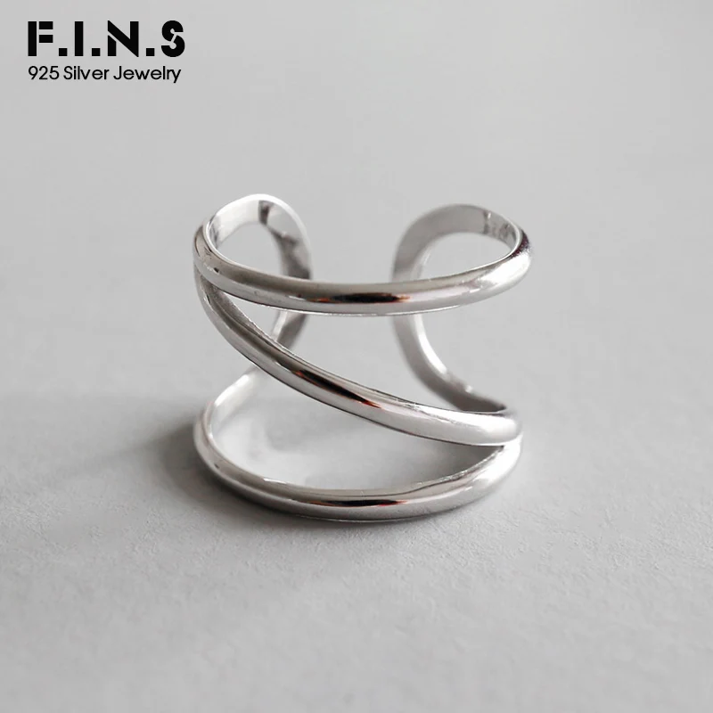 

F.I.N.S Authentic 925 Sterling Silver Finger Rings Simple Three-Layer Line Opening Wide Ring Fashion Rings for Women 2019