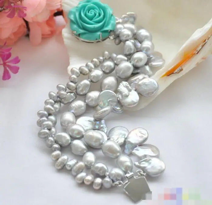 

Hot selling>@@ 3704 4row gray coin baroque freshwater pearl braeclet -Bride jewelry free shipping
