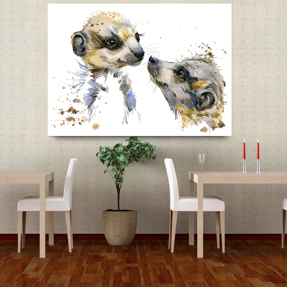 

Wall Poster Home Decoration Living Room Art Modular mother and son small Meerkat Animal HD Printed Modern Canvas Painting