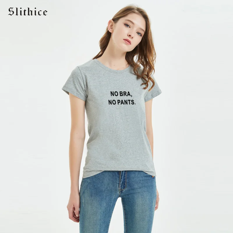 Slithice NO BRA NO PANTS Letter Printed T shirts tops Harajuku Vogue ...