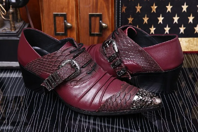 

British Style Mens Formal Dress Shoes Metal Toe Genuine Leather Snakeskin Print Lace Up Wedding Male Shoes Zapatos Hombre 2019
