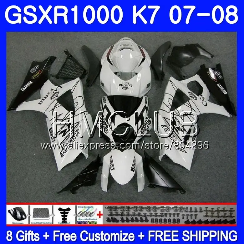 

Body For SUZUKI GSXR-1000 K7 GSX-R1000 GSXR 1000 07 08 35HM.17 GSXR1000 07 08 White CORONA Bodywork GSX R1000 2007 2008 Fairing