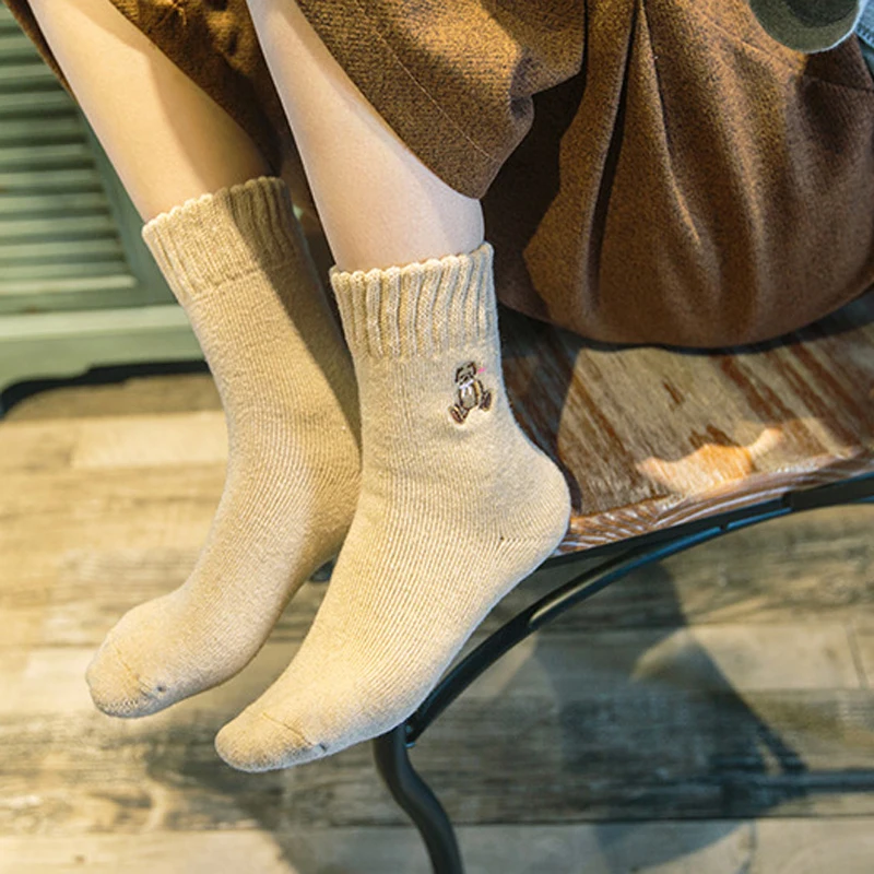 3pair Thick Warm Socks Women Winter Ankle Socks With Print Kawaii 