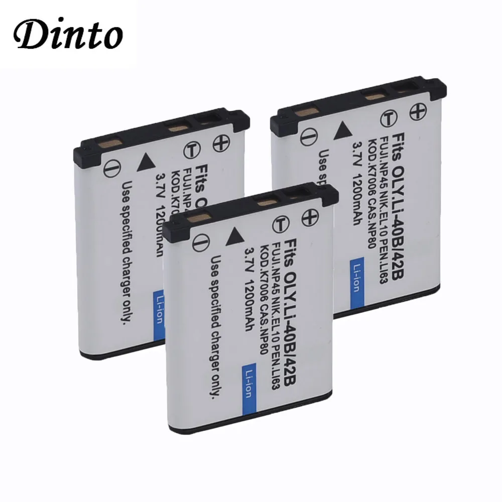 Dinto 3 шт. 1200 мА/ч EN EL10 FNP 45 D Li63 CNP 80 LI 40B 42B K7006 Камера Батарея для Nikon OLYMPUS ЖК дисплея с