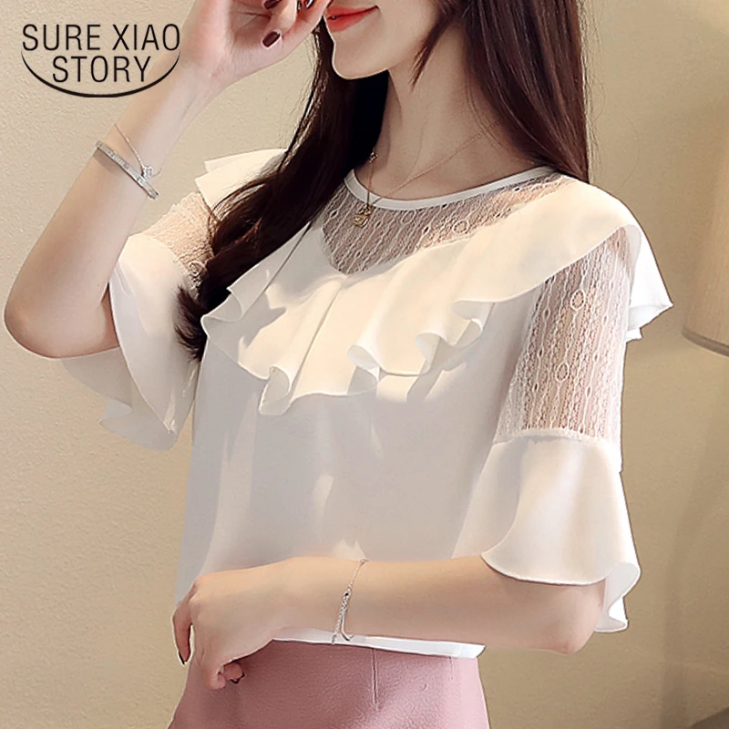 womens tops and blouses blusas mujer de moda 2019 women blouses ruffles hollow chiffon blouse women short sleeve shirts 4493 50