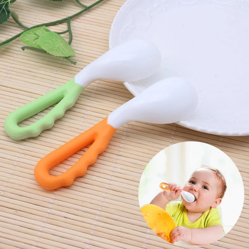 

2Pcs Baby eat Feeding Spoon Solid Supplies Curved Spoon Children Tableware Drop Ship Baby Bending Training Spoon