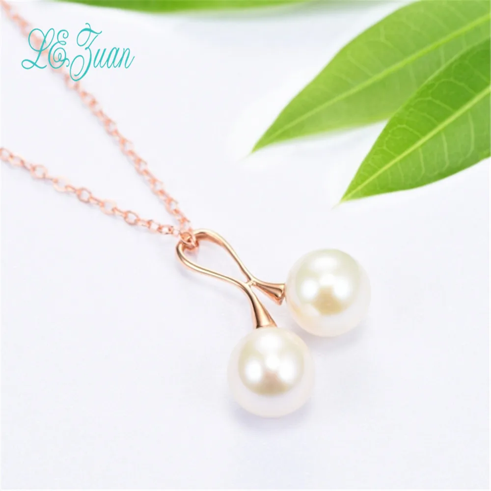 

l&zuan 18K Rose Gold Natural Freshwater Pearl Necklace Pendant For Women Christmas Exchange Gifts Party