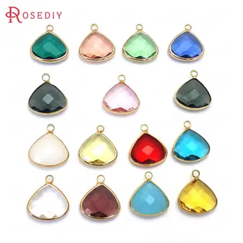 

10PCS 18x16MM 24K Champagne Gold Color Brass and Glass Fat Drop Shape Charms Pendants Diy Jewelry Findings Accessories