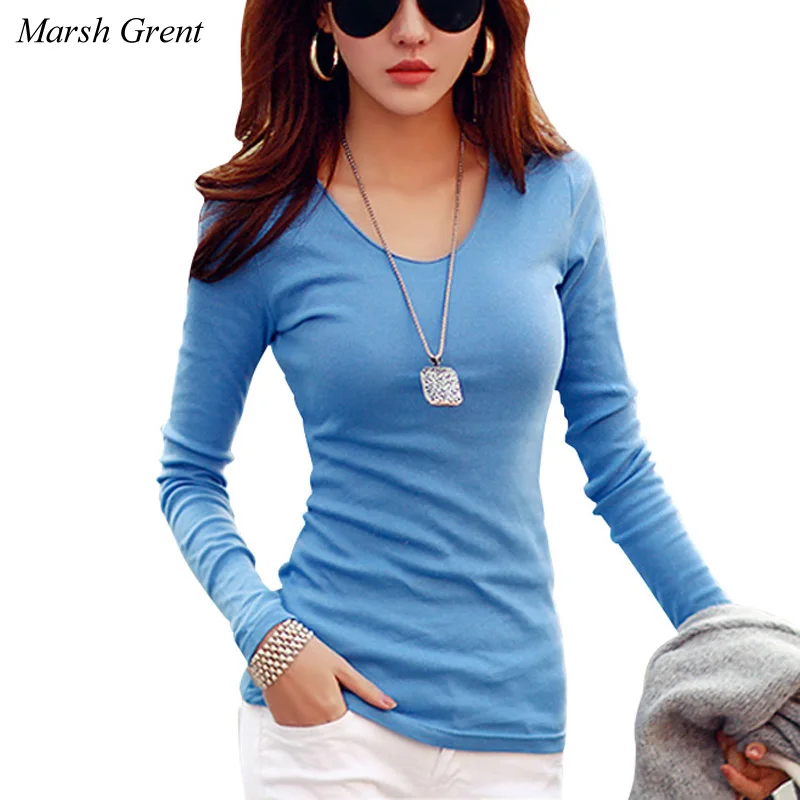 

Autumn New t-shirt femme 2019 Casual Long Sleeve O-Neck Slim Cotton tee shirt femme All-match Women Tops Tee Shirt