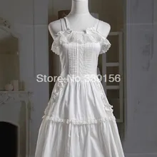 Недорогие милые белые хлопковые костюмы принцессы Лолиты без рукавов на бретельках; милые платья в стиле Лолиты для девочек