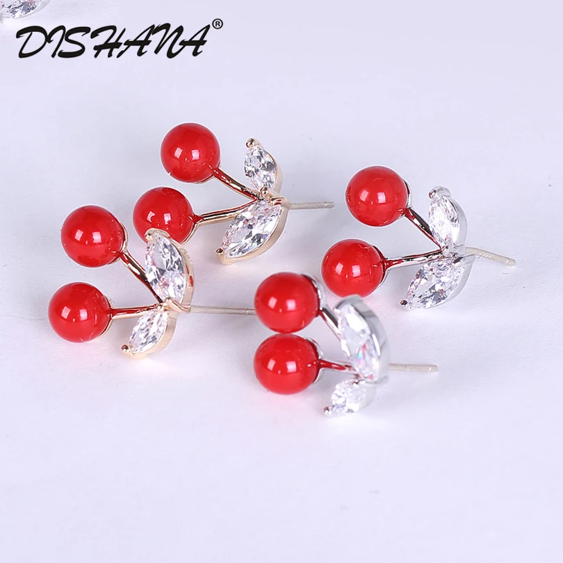 

Mini Simulated Pearl Earrings Double Red 6mm Pearl Jewelry Drop Earrings with Crystal for Women Girl Friend Gift(E0585)