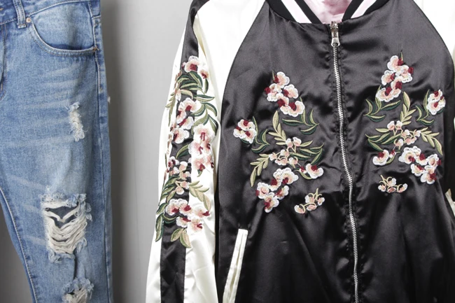 Tout Femmes Spéciale Offre De Réversible Pleine Nouvelle Broderie Féminin Baseball Survêtement Veste army Lâche Uniforme Printemps Noir allumette Green 2017 wqtr7w