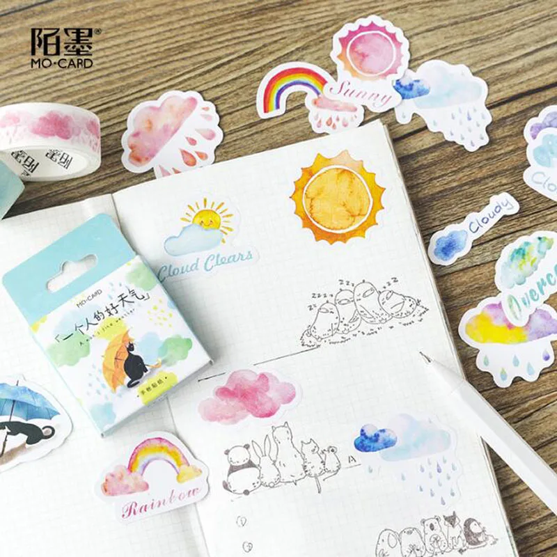 45pcs Cute Stickers Label Kawaii Diary Handmade Adhesive Paper Flake Japan Sticker Scrapbooking Stationery The Weather Stickers
